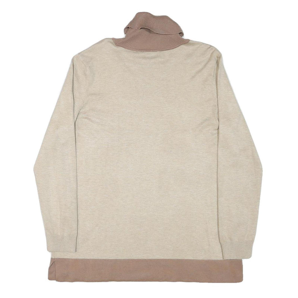 CALVIN KLEIN JEANS Womens Beige & Brown Colourblock Plain Roll Neck Jumper L