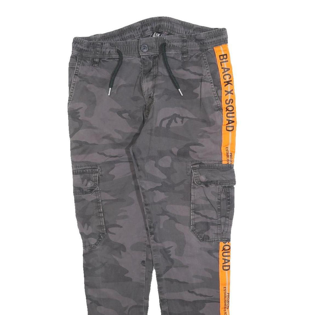 BLACK SQUAD Mens Cotton Blend Slim Tapered Black Camouflage Orange Stripe