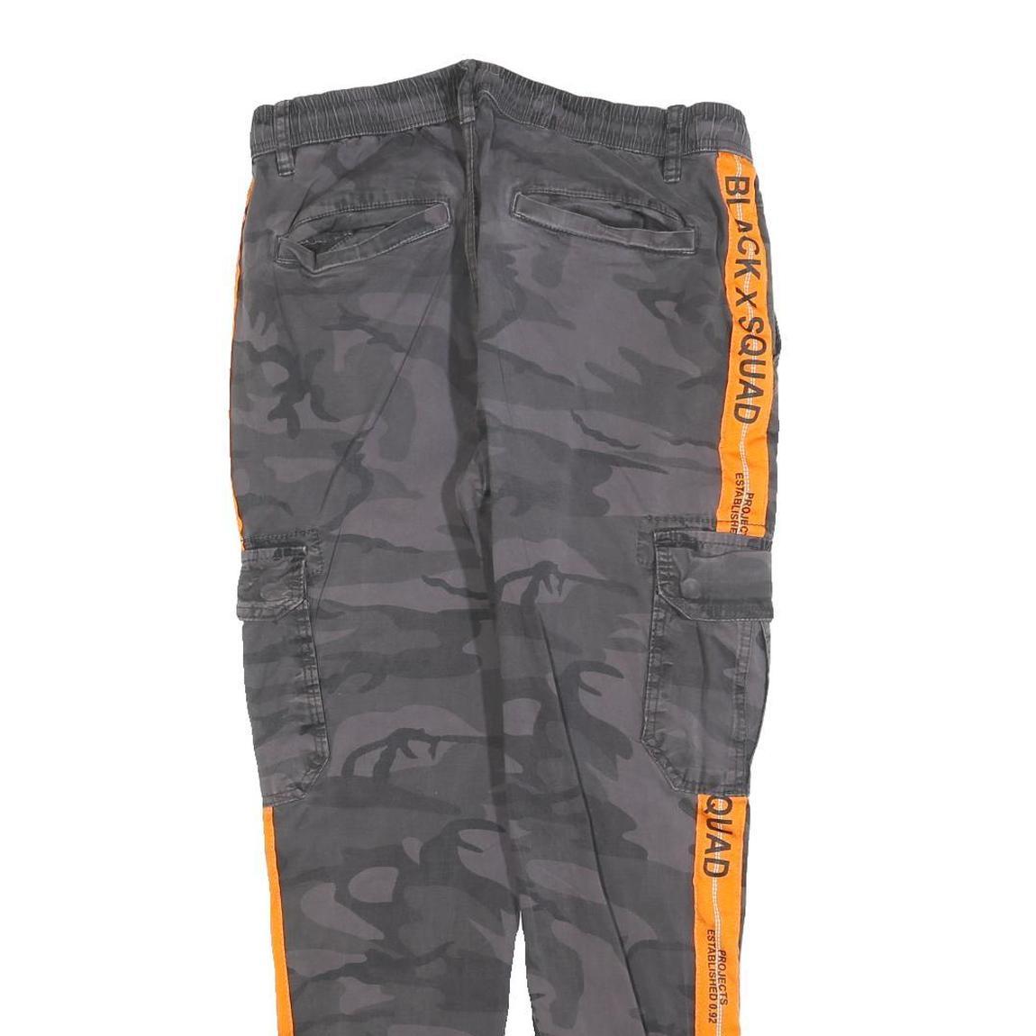 BLACK SQUAD Mens Cotton Blend Slim Tapered Black Camouflage Orange Stripe