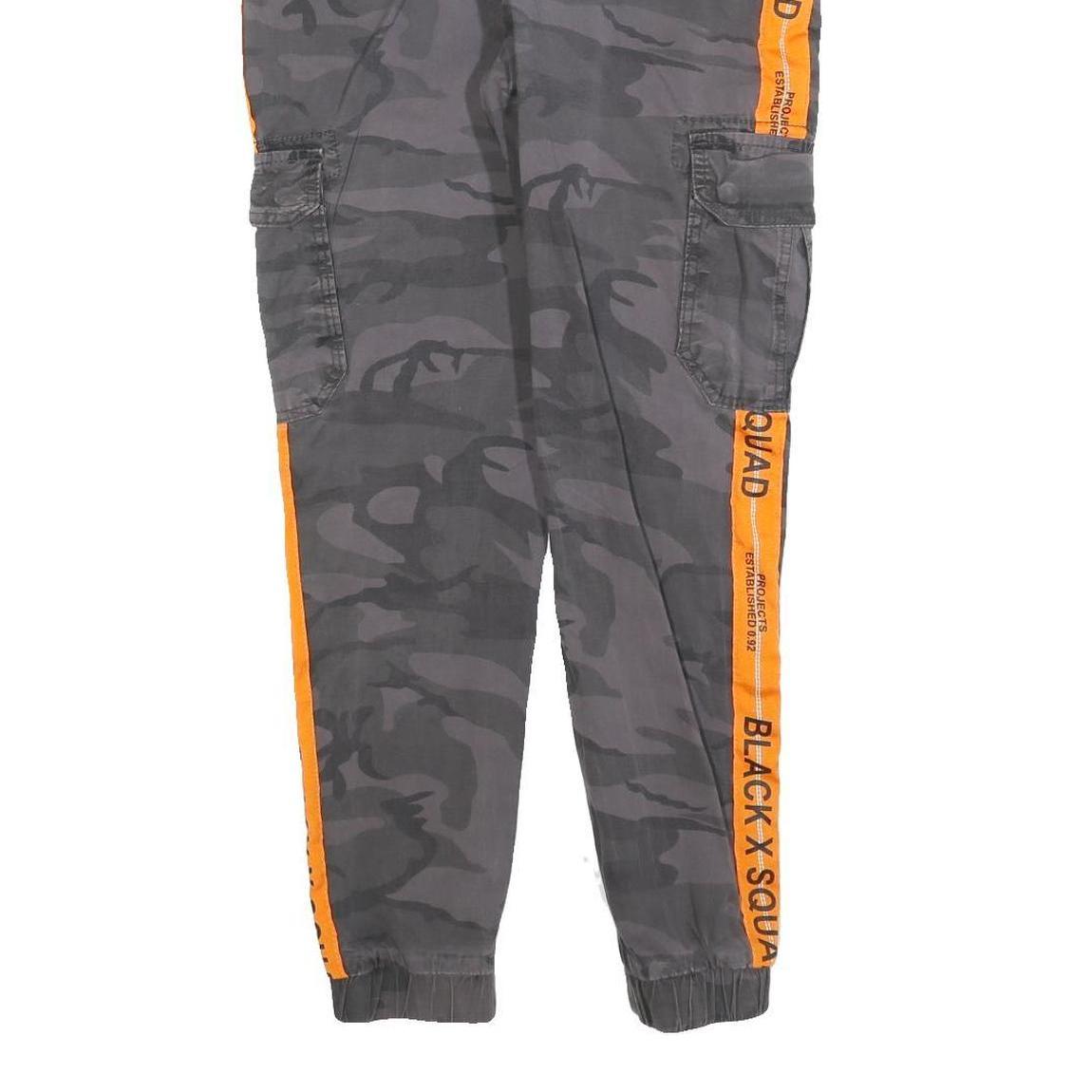 BLACK SQUAD Mens Cotton Blend Slim Tapered Black Camouflage Orange Stripe