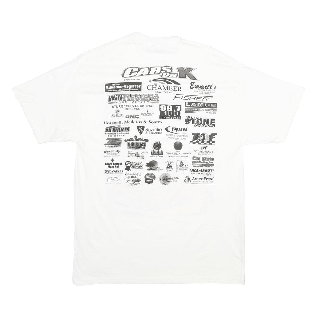HANES Mens White Cars On K 2008 Graphic T-Shirt L Short Sleeve Crew Neck Casual