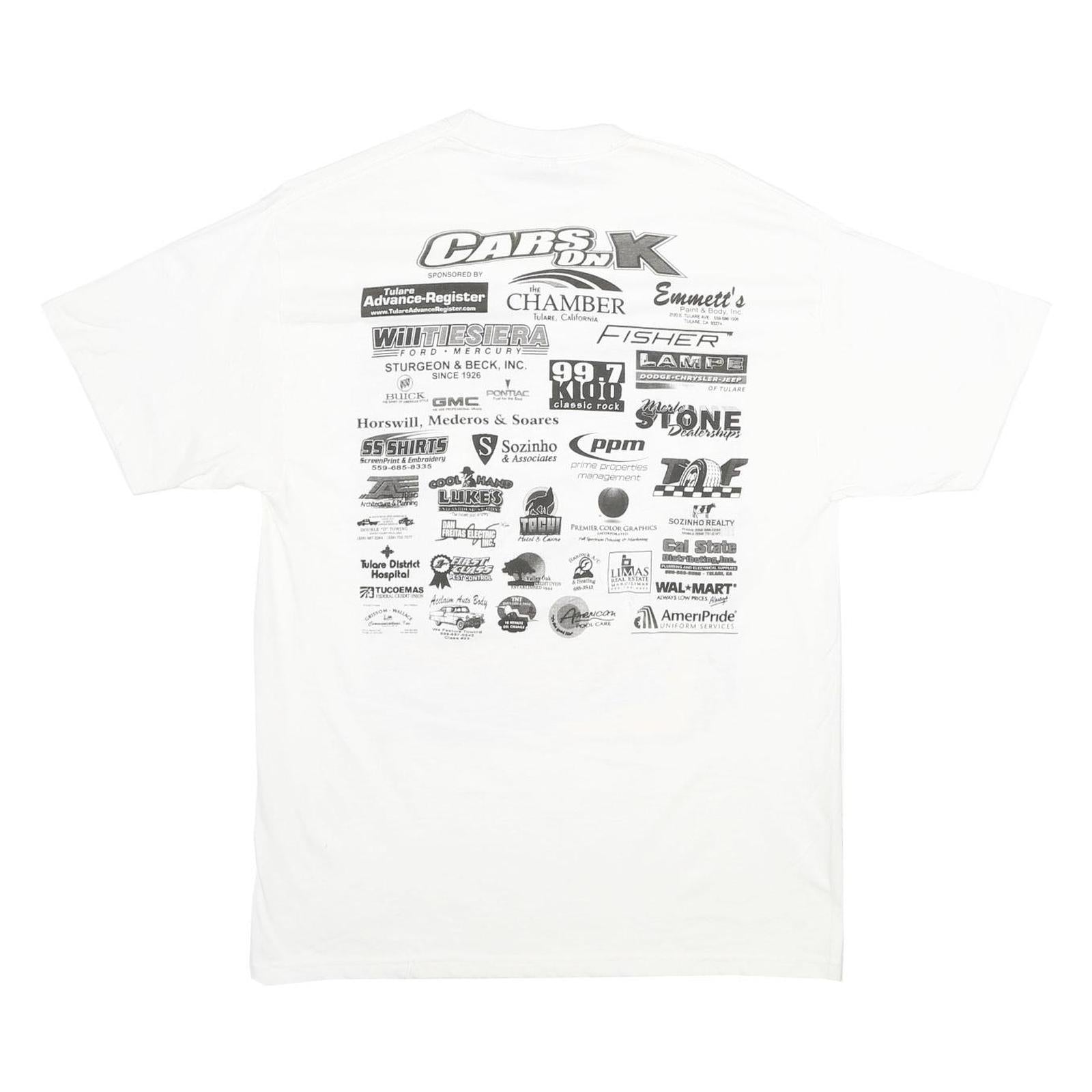 HANES Mens White Cars On K 2008 Graphic T-Shirt L Short Sleeve Crew Neck Casual