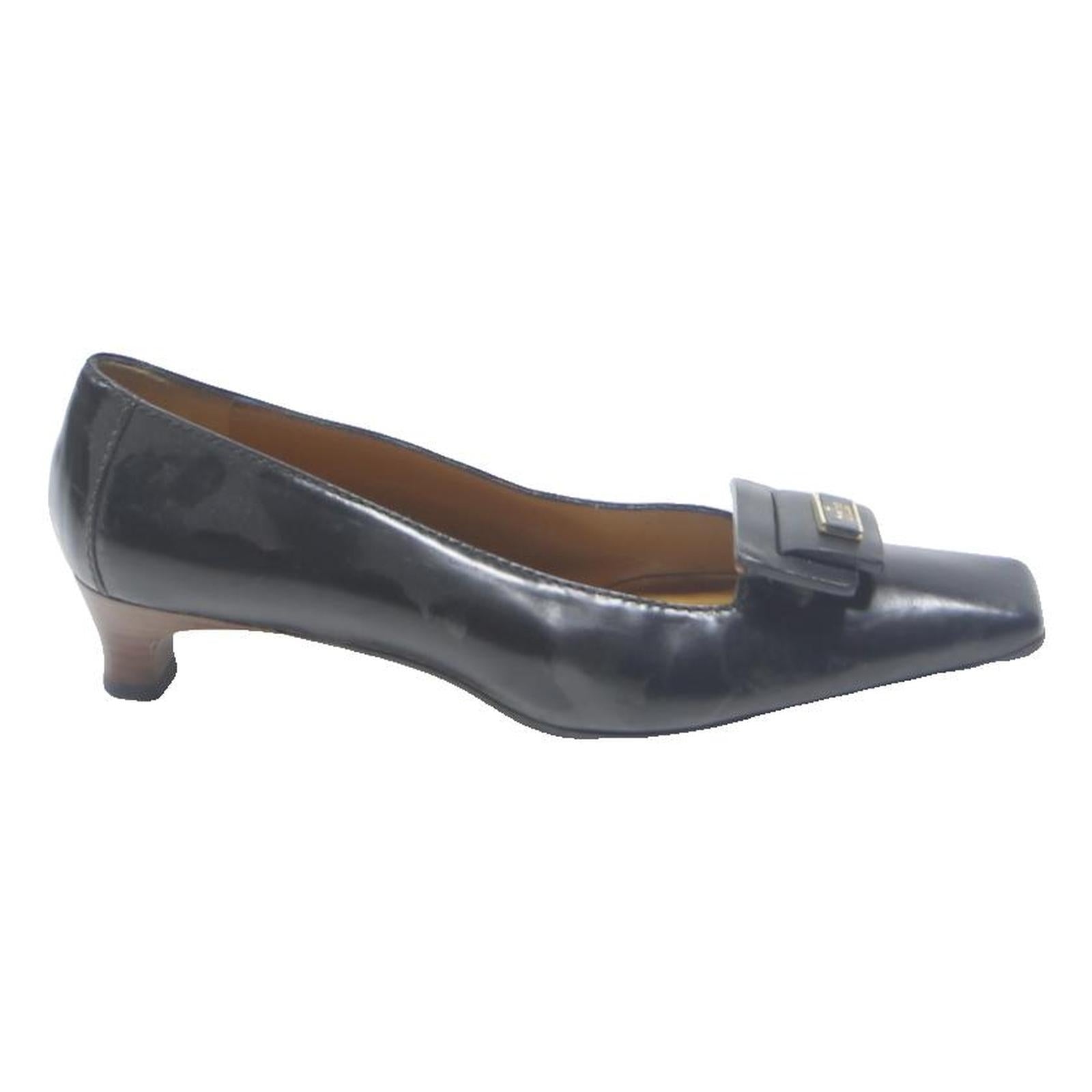 GUCCI Womens Black Leather Low Heel Court Shoes UK 5 Classic Elegant