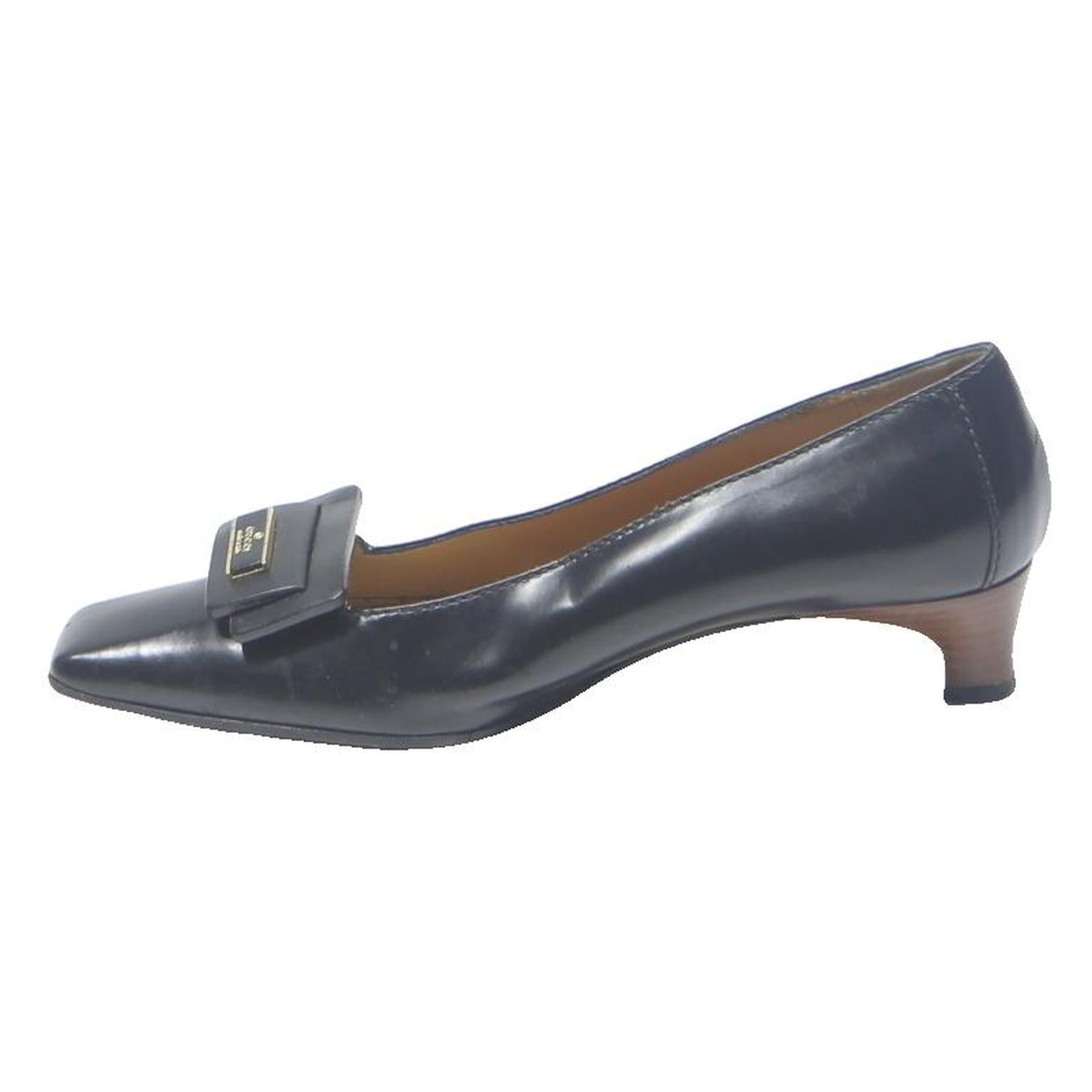 GUCCI Womens Black Leather Low Heel Court Shoes UK 5 Classic Elegant
