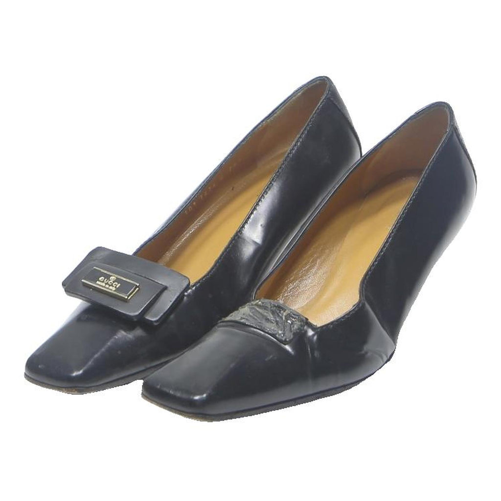 GUCCI Womens Black Leather Low Heel Court Shoes UK 5 Classic Elegant