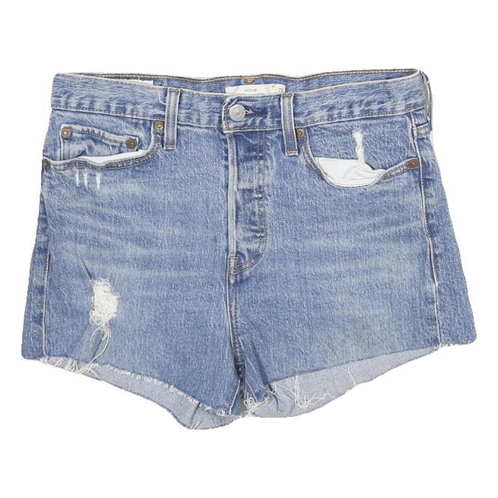 LEVI'S Womens Denim Blue Casual Shorts S W28 Distressed Raw Hem