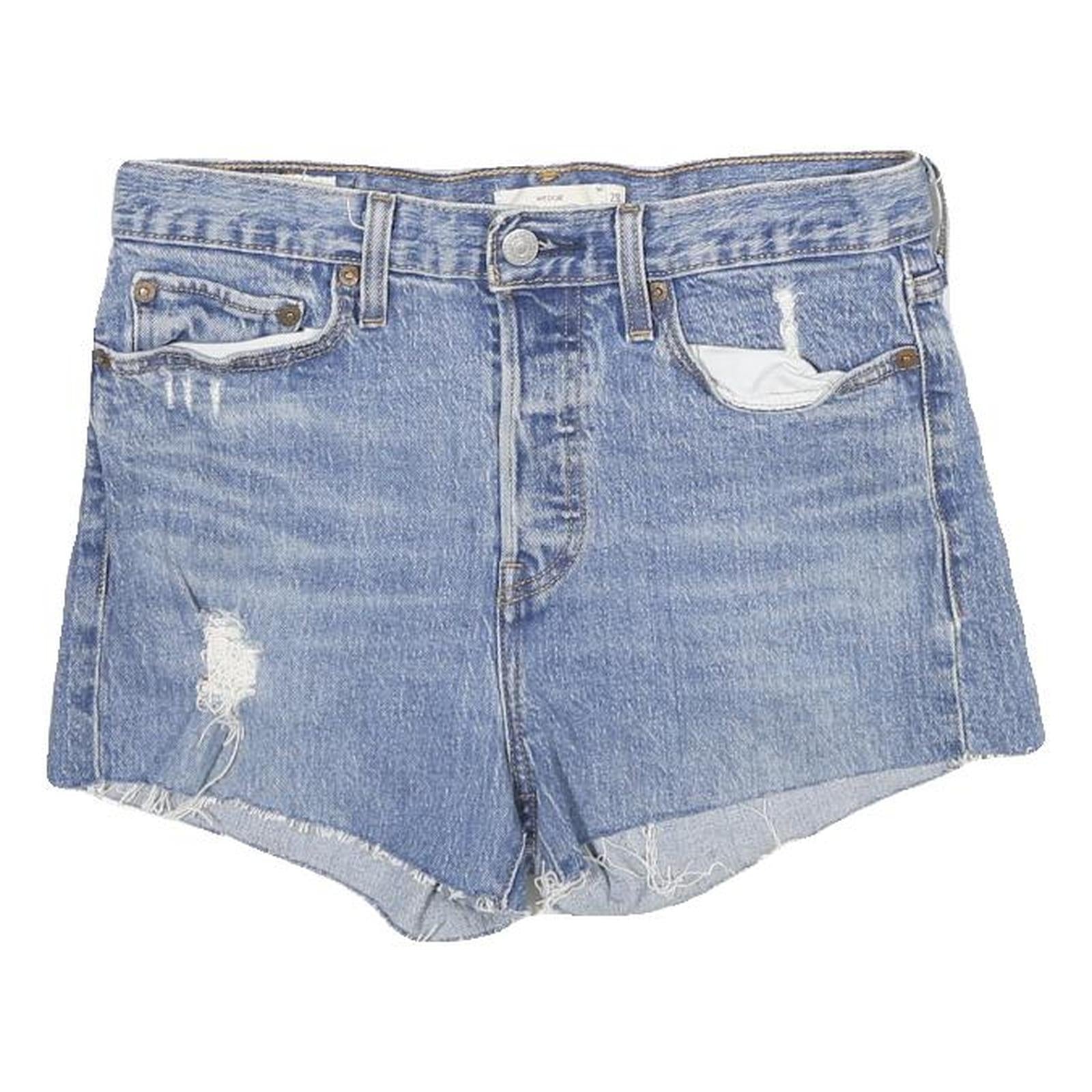 LEVI'S Womens Denim Blue Casual Shorts S W28 Distressed Raw Hem