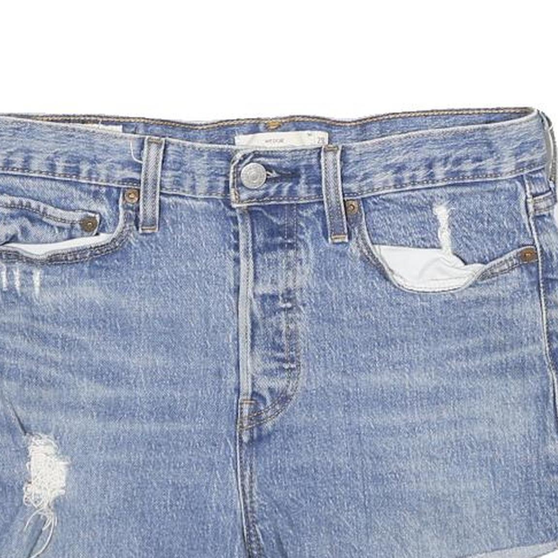 LEVI'S Womens Denim Blue Casual Shorts S W28 Distressed Raw Hem