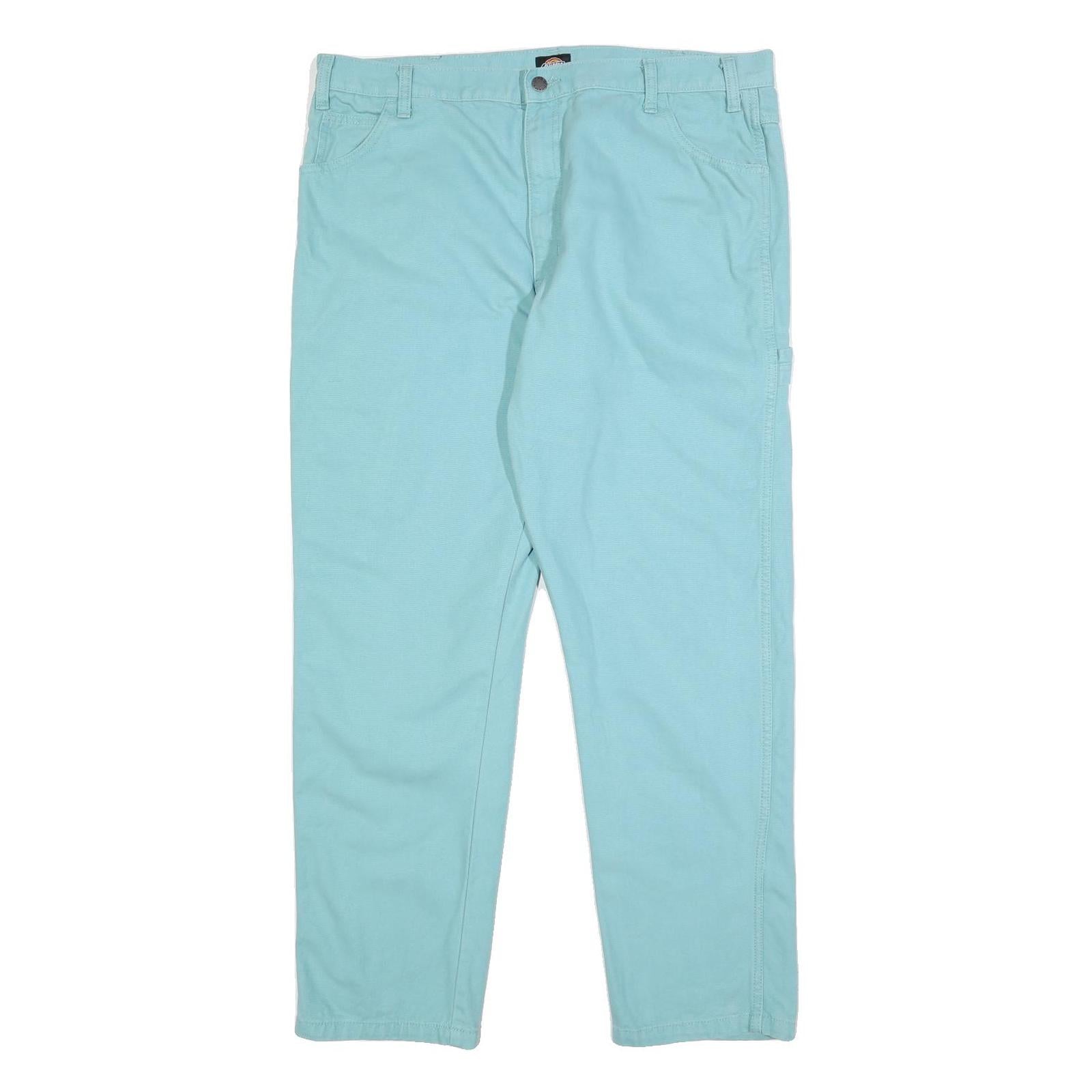 DICKIES Mens Cotton Regular Fit Straight Leg Trousers W38 L32 Pale Blue Workwear
