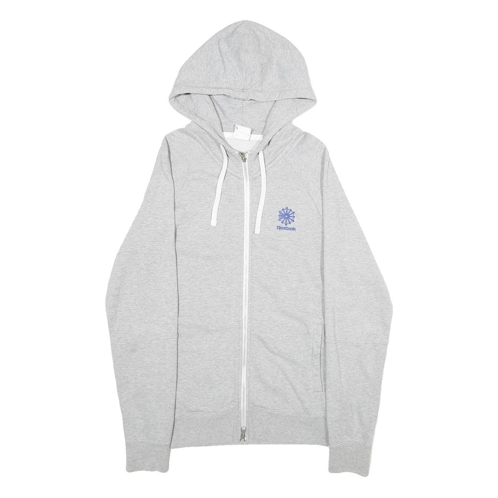 REEBOK Mens Grey Full Zip Hoodie S Cotton Casual Tracksuit Top