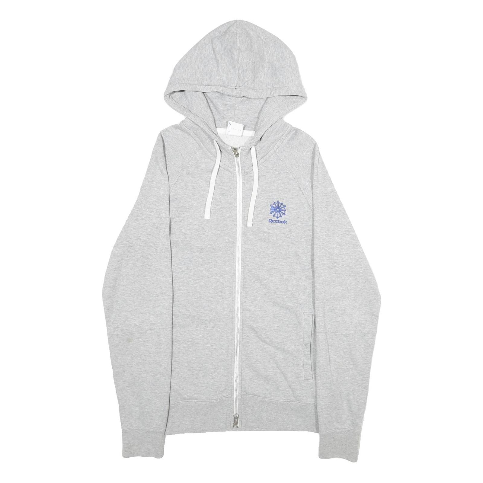 REEBOK Mens Grey Full Zip Hoodie S Cotton Casual Tracksuit Top