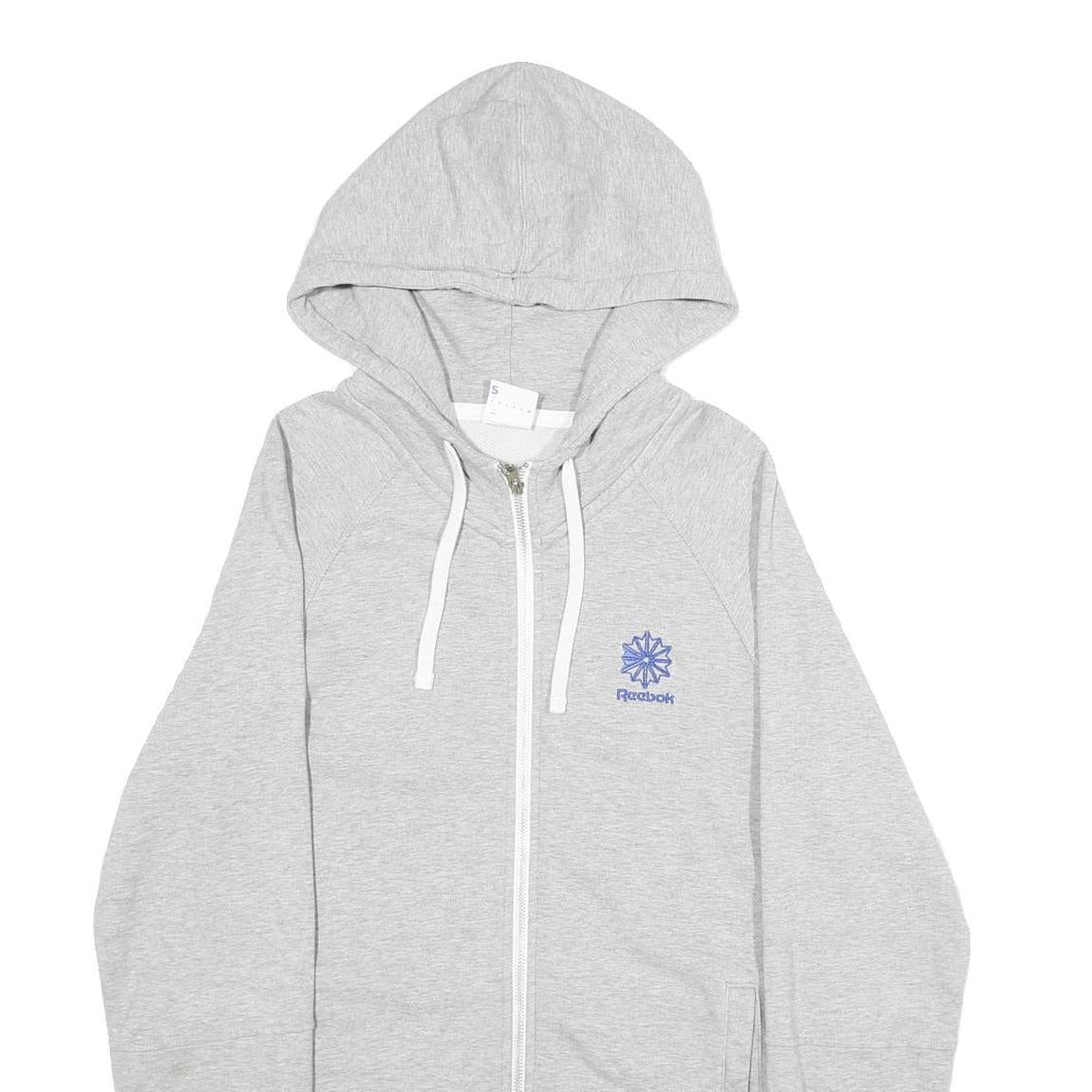 REEBOK Mens Grey Full Zip Hoodie S Cotton Casual Tracksuit Top