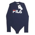 FILA Womens Navy Blue Logo Printed Bodysuit Long Sleeve Crew Neck XS Cotton