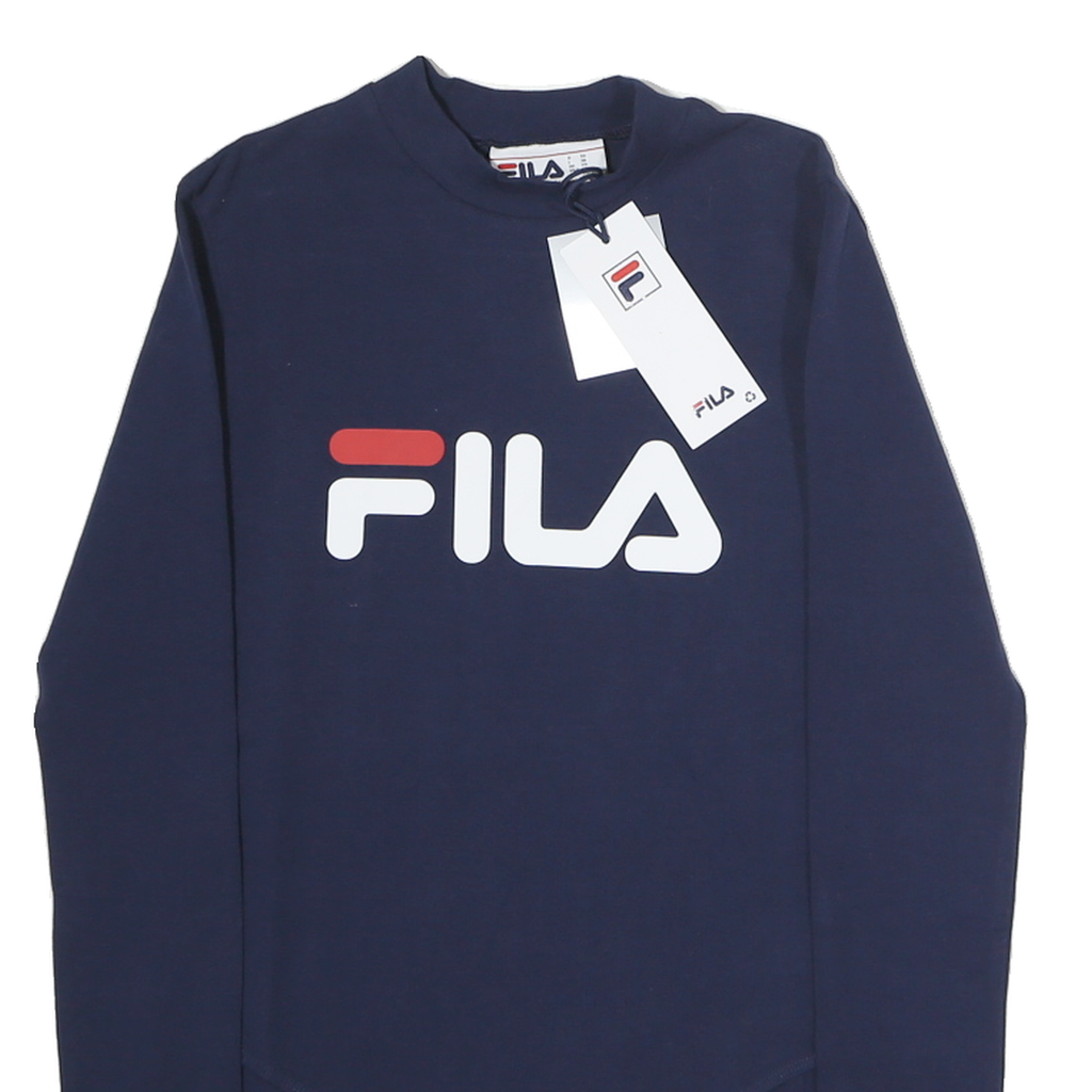 FILA Womens Navy Blue Logo Printed Bodysuit Long Sleeve Crew Neck XS Cotton