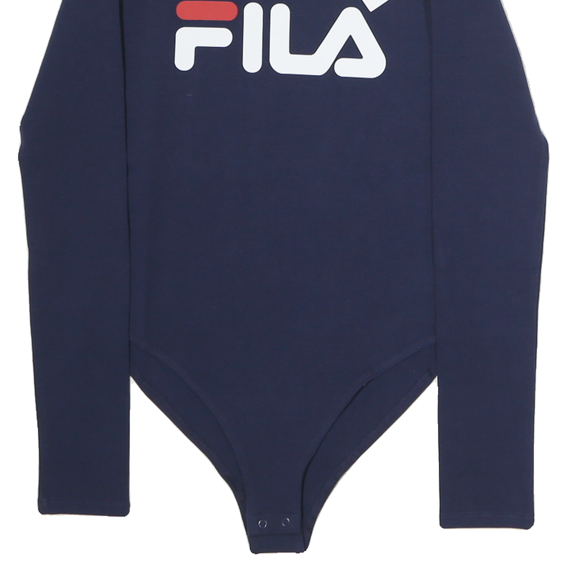 FILA Womens Navy Blue Logo Printed Bodysuit Long Sleeve Crew Neck XS Cotton