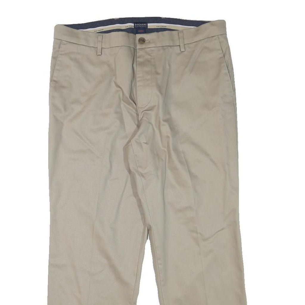 DOCKERS Mens Regular Beige Cotton Blend Trousers W36 L29 Classic Zip Closure