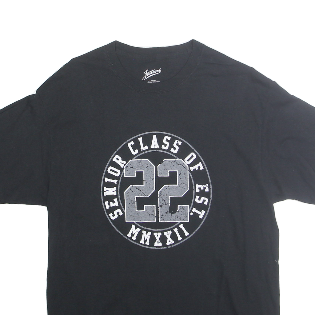 JOSTONS Mens Black Senior Class Of 22 Graphic T-Shirt L Short Sleeve Crew Neck