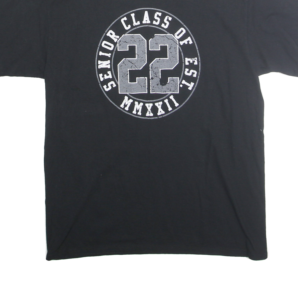 JOSTONS Mens Black Senior Class Of 22 Graphic T-Shirt L Short Sleeve Crew Neck