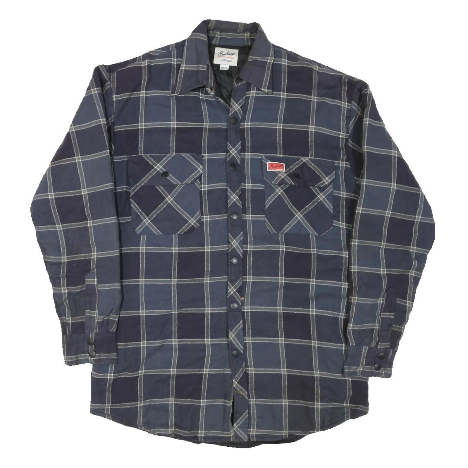 BUCKEYE Mens Blue Check Shirt M Cotton Blend Casual Workwear Button Pocket