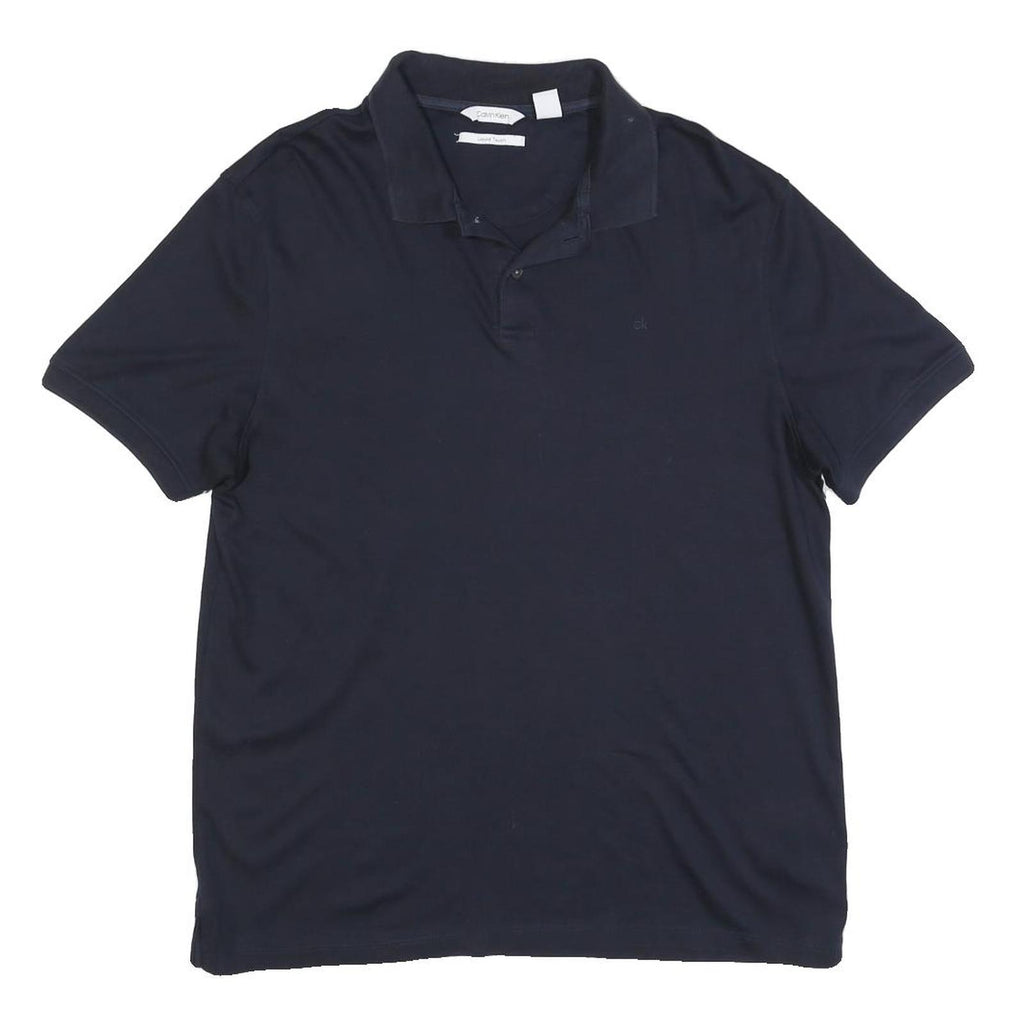 CALVIN KLEIN Mens Navy Short Sleeve Plain Polo Shirt M Cotton Blend Casual