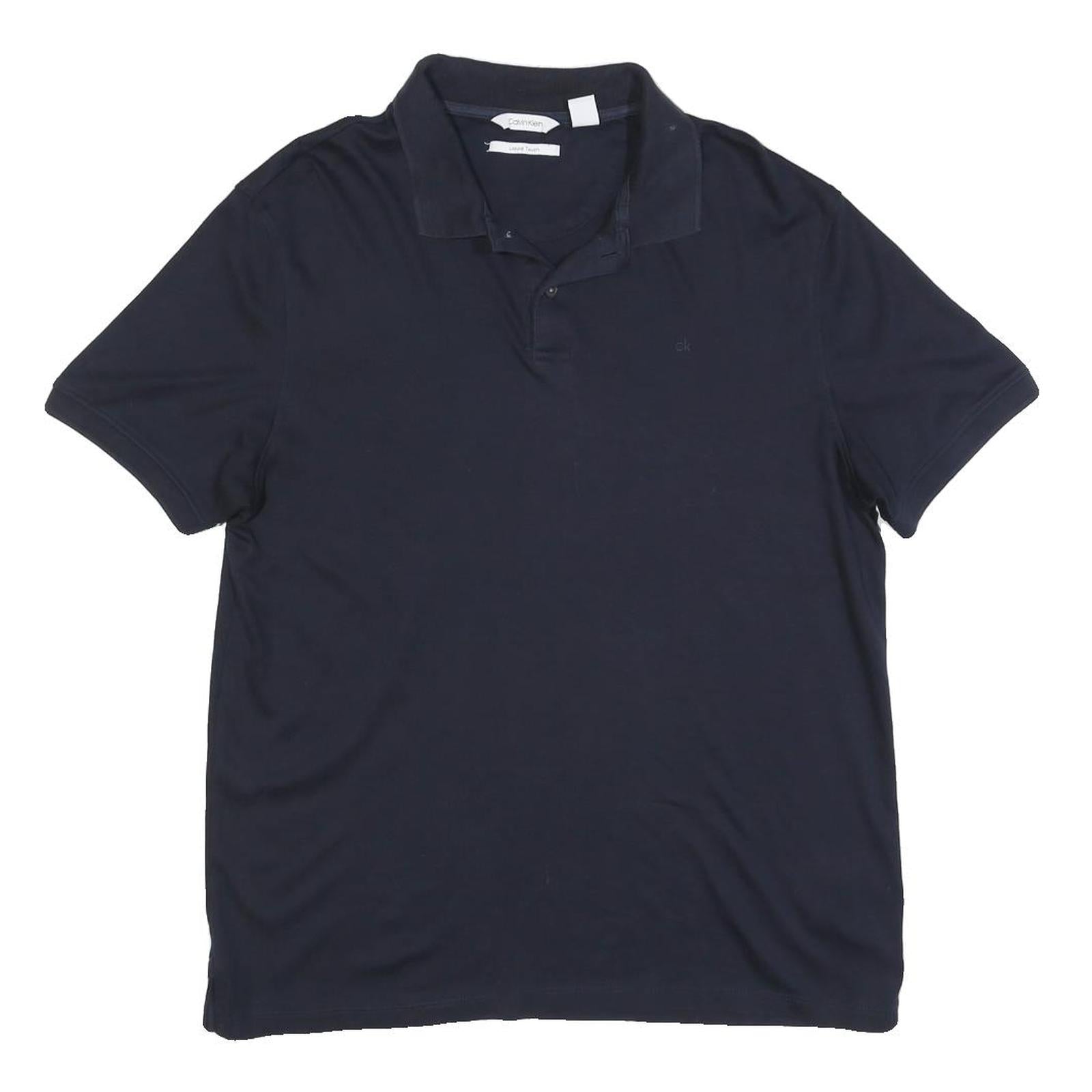 CALVIN KLEIN Mens Navy Short Sleeve Plain Polo Shirt M Cotton Blend Casual