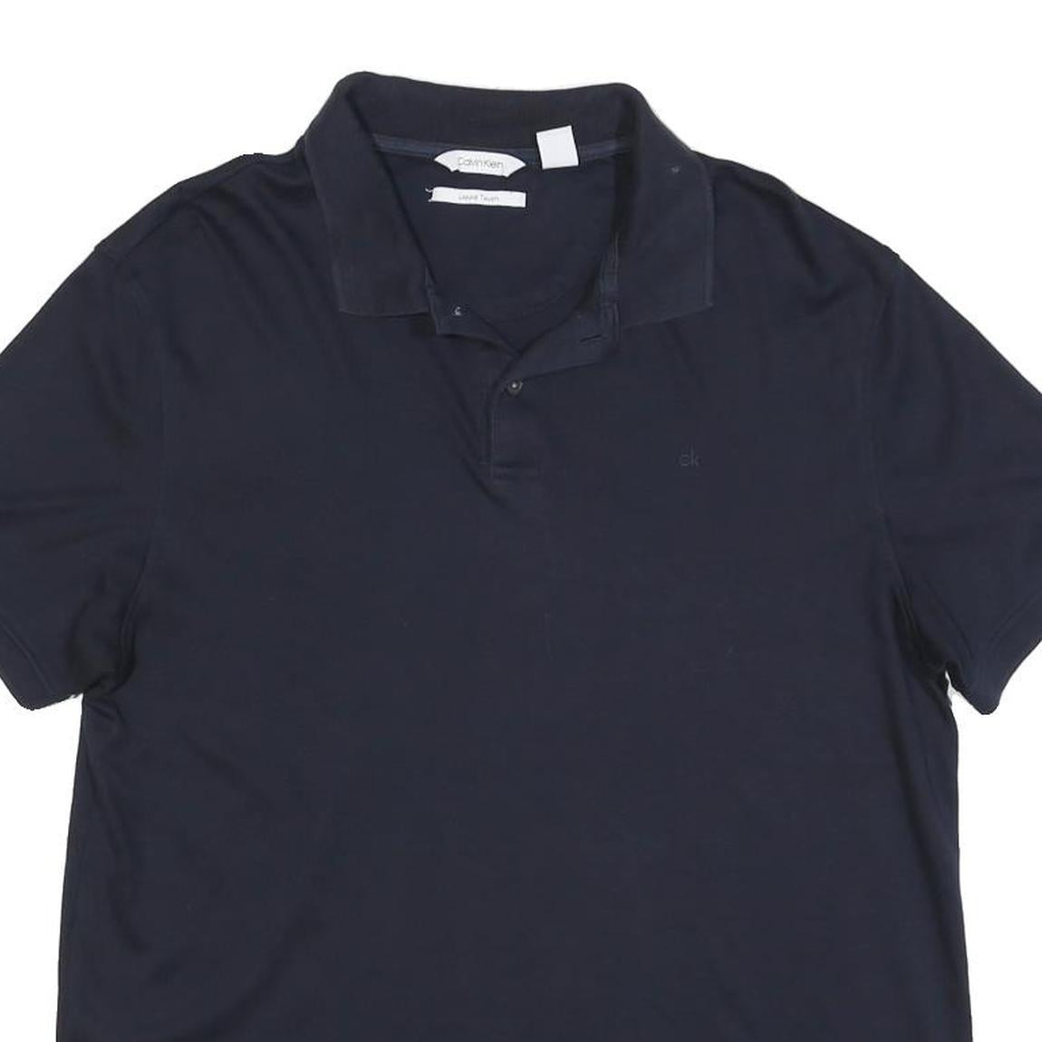 CALVIN KLEIN Mens Navy Short Sleeve Plain Polo Shirt M Cotton Blend Casual