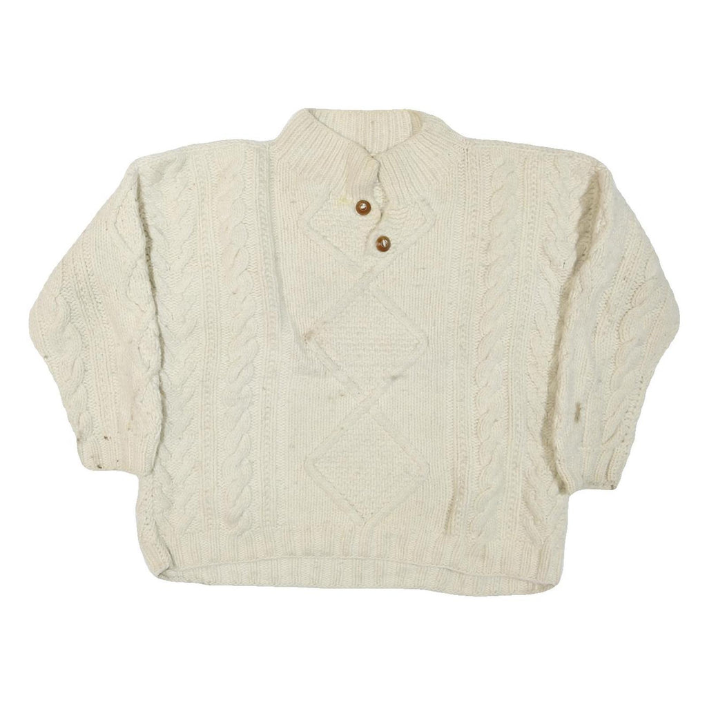 NUEVO AMERICANA Womens Cream Wool Patterned Roll Neck Chunky Knit Jumper L Cable