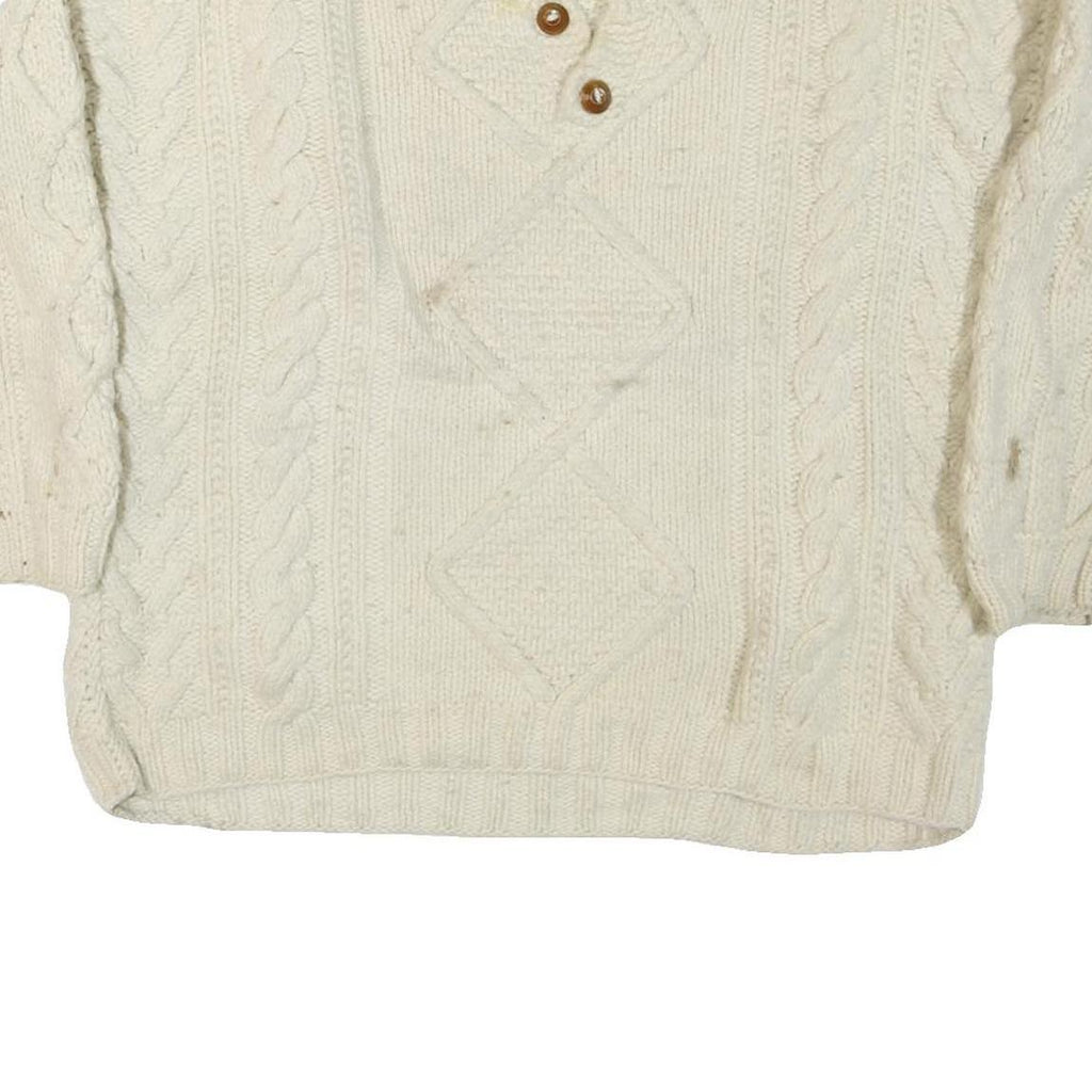 NUEVO AMERICANA Womens Cream Wool Patterned Roll Neck Chunky Knit Jumper L Cable