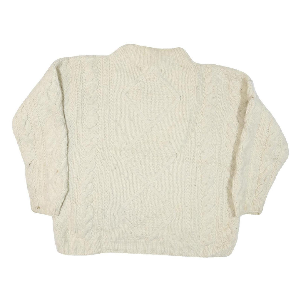 NUEVO AMERICANA Womens Cream Wool Patterned Roll Neck Chunky Knit Jumper L Cable