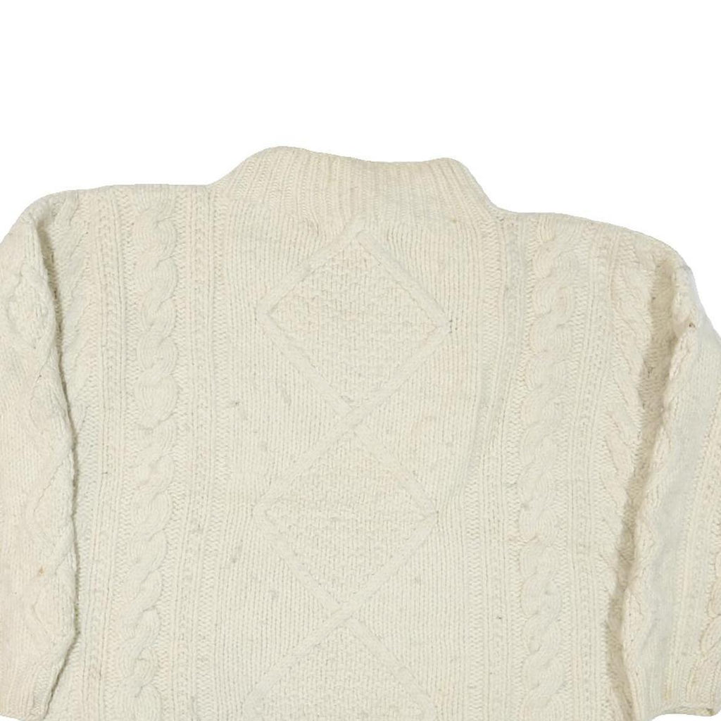 NUEVO AMERICANA Womens Cream Wool Patterned Roll Neck Chunky Knit Jumper L Cable