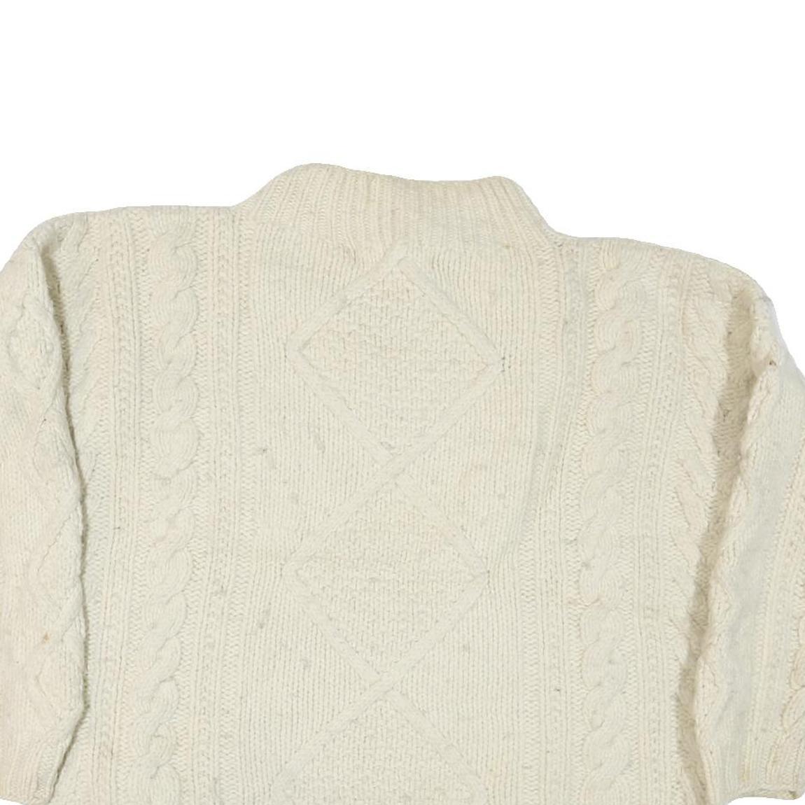 NUEVO AMERICANA Womens Cream Wool Patterned Roll Neck Chunky Knit Jumper L Cable