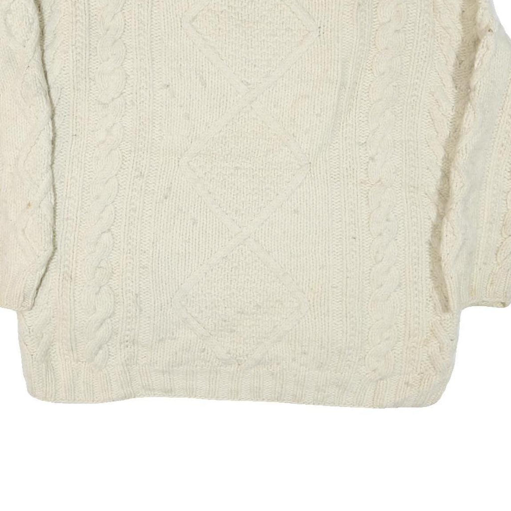 NUEVO AMERICANA Womens Cream Wool Patterned Roll Neck Chunky Knit Jumper L Cable