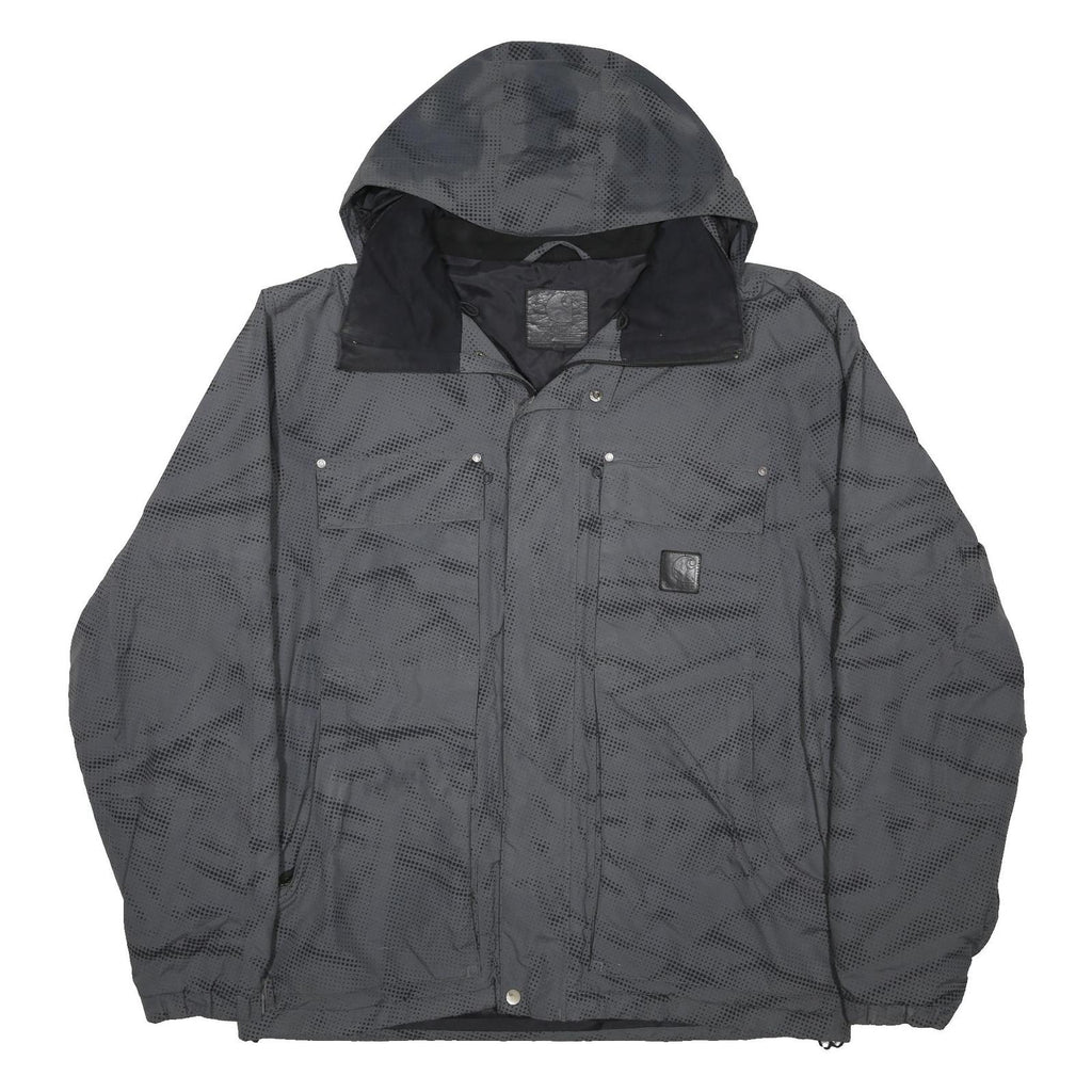 CARHARTT Slush Mens Grey & Black Nylon Zip Ski Jacket XL Plain Hooded Workwear