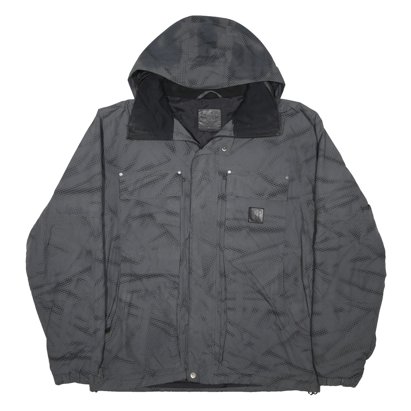CARHARTT Slush Mens Grey & Black Nylon Zip Ski Jacket XL Plain Hooded Workwear