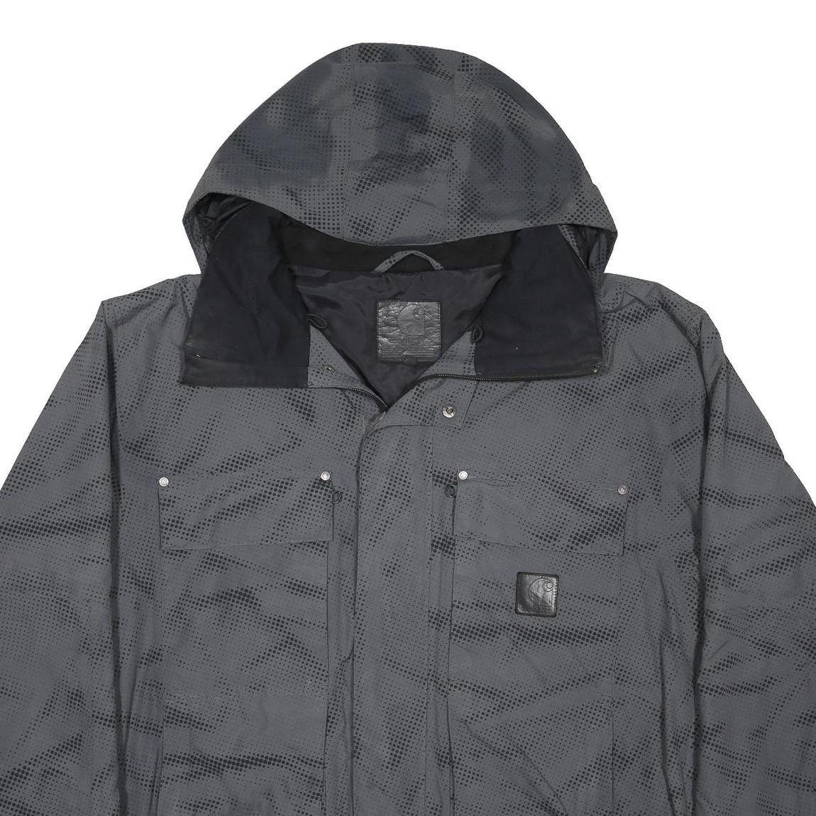CARHARTT Slush Mens Grey & Black Nylon Zip Ski Jacket XL Plain Hooded Workwear