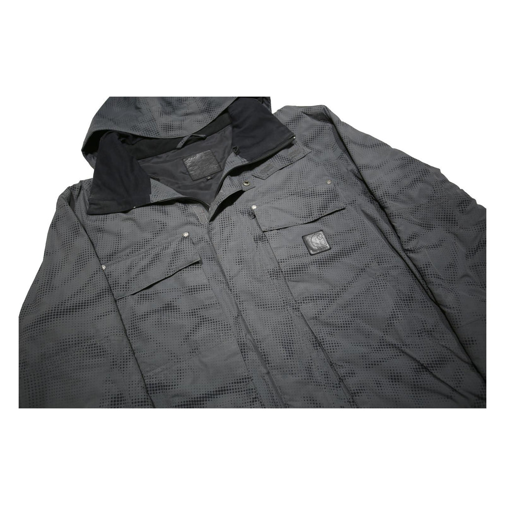 CARHARTT Slush Mens Grey & Black Nylon Zip Ski Jacket XL Plain Hooded Workwear