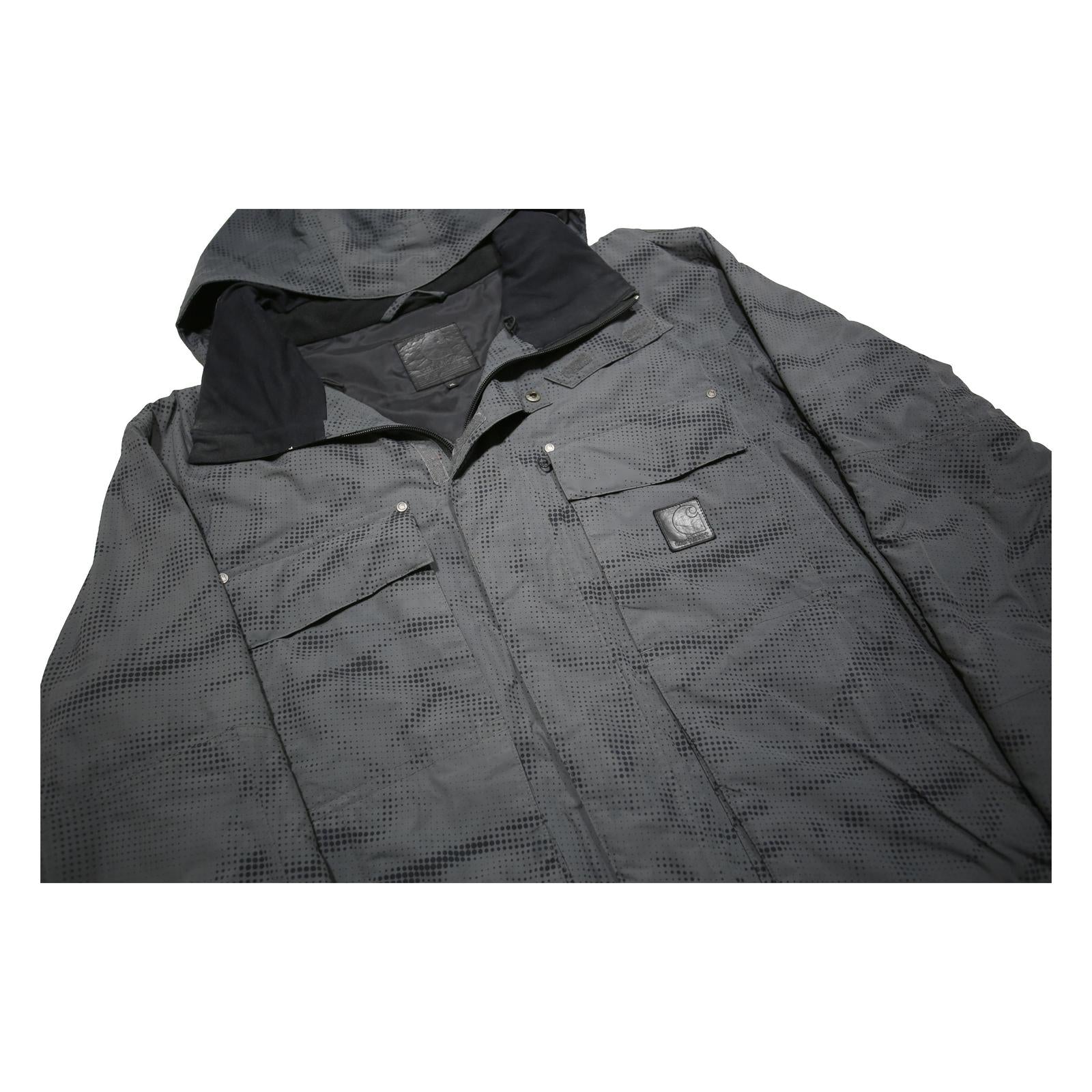 CARHARTT Slush Mens Grey & Black Nylon Zip Ski Jacket XL Plain Hooded Workwear