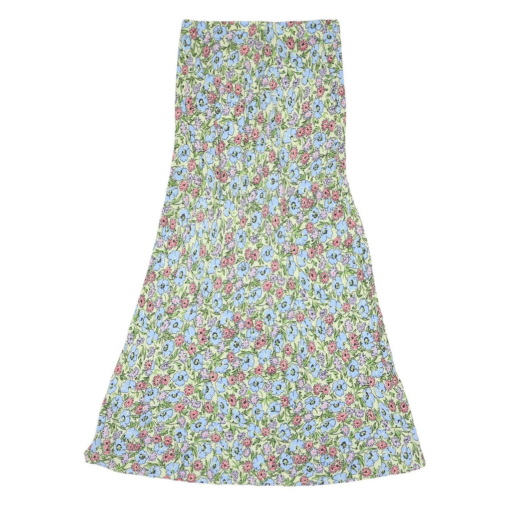 NOBODY'S CHILD Womens Green Floral Flare Midi Cotton Blend Skirt UK 8 Summer