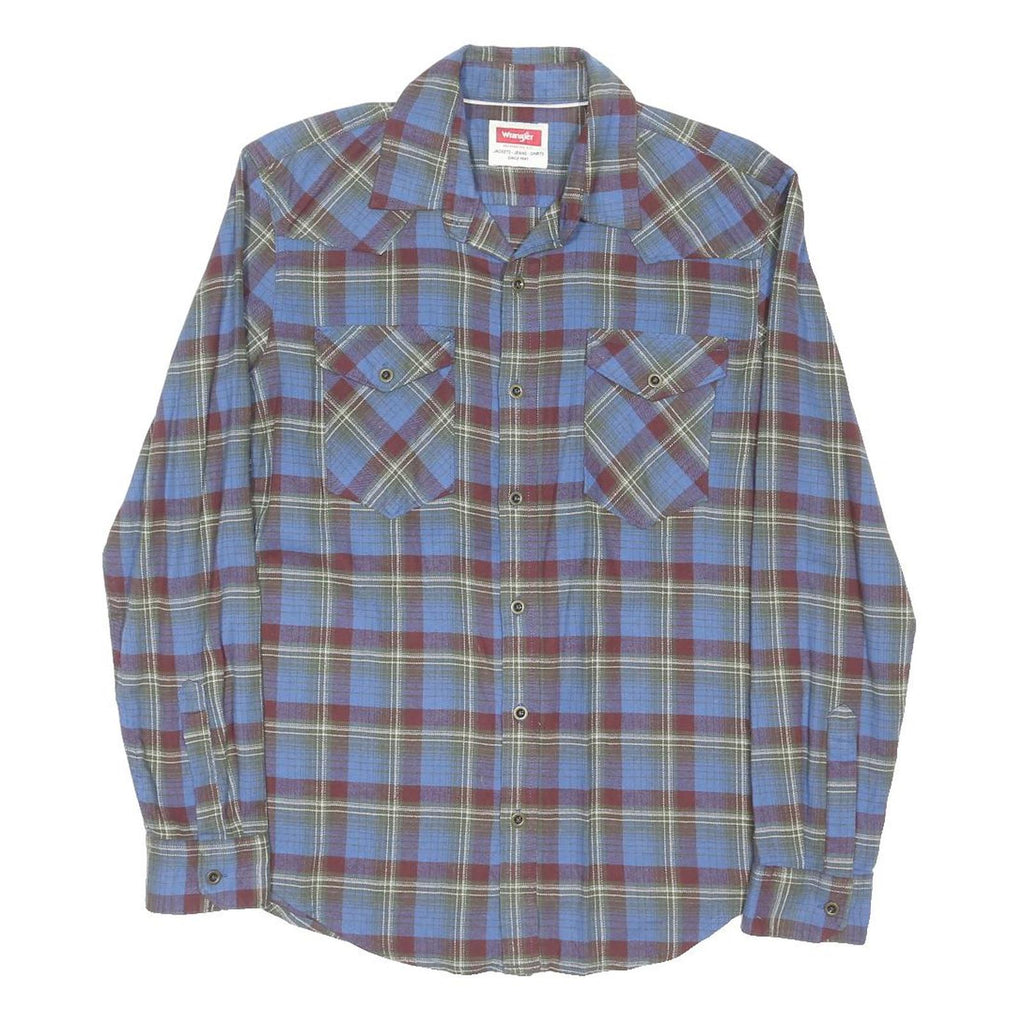 WRANGLER Mens Blue & Maroon Check Shirt S Cotton Blend Long Sleeve Casual