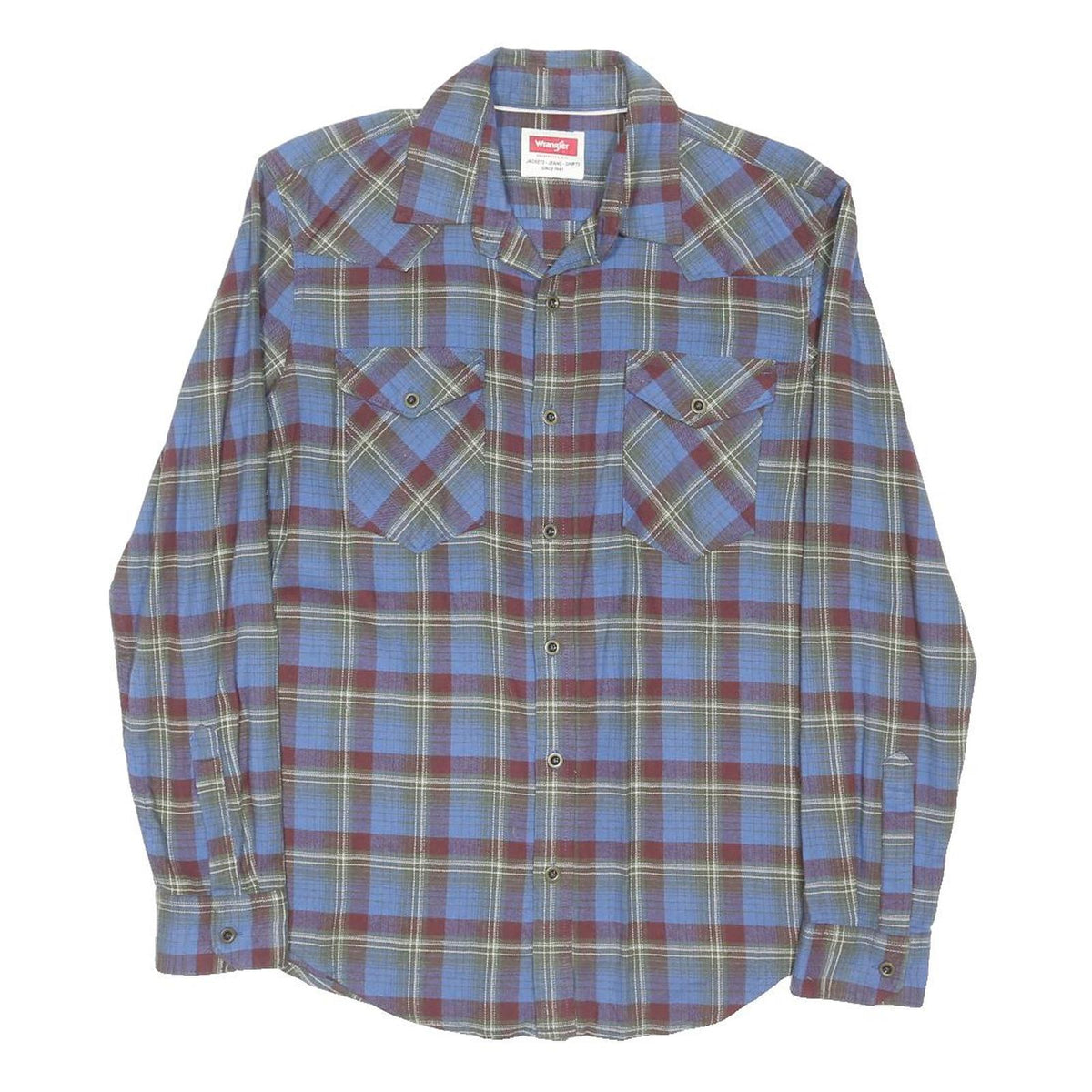WRANGLER Mens Blue & Maroon Check Shirt S Cotton Blend Long Sleeve Casual