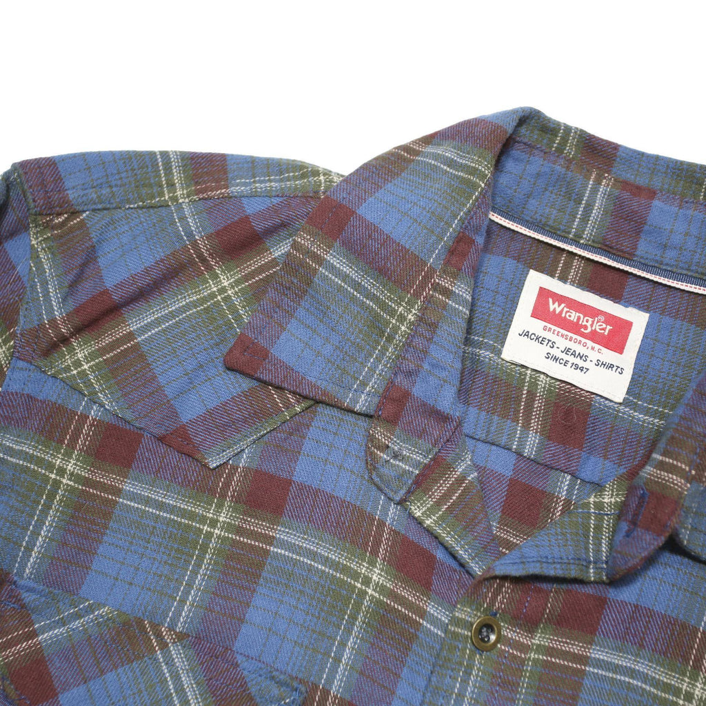 WRANGLER Mens Blue & Maroon Check Shirt S Cotton Blend Long Sleeve Casual