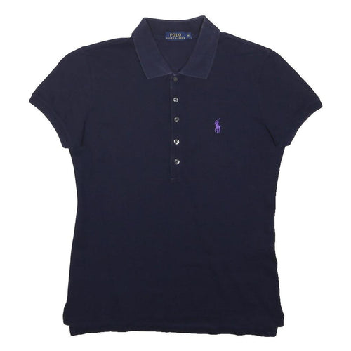 POLO RALPH LAUREN Womens Navy Blue Purple Pony Short Sleeve Polo Shirt M Classic