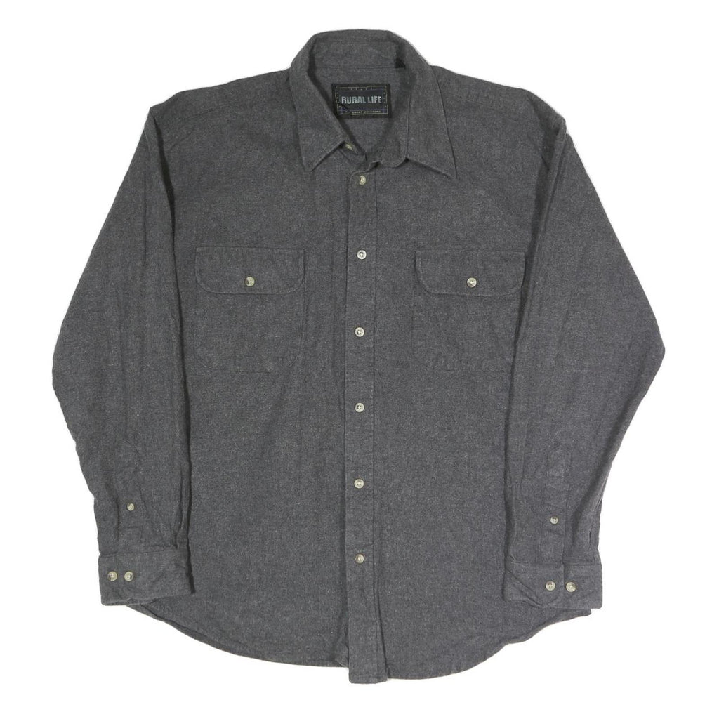 RURAL LIFE Mens Grey Plain Cotton Blend Shirt XL Casual Long Sleeve Button