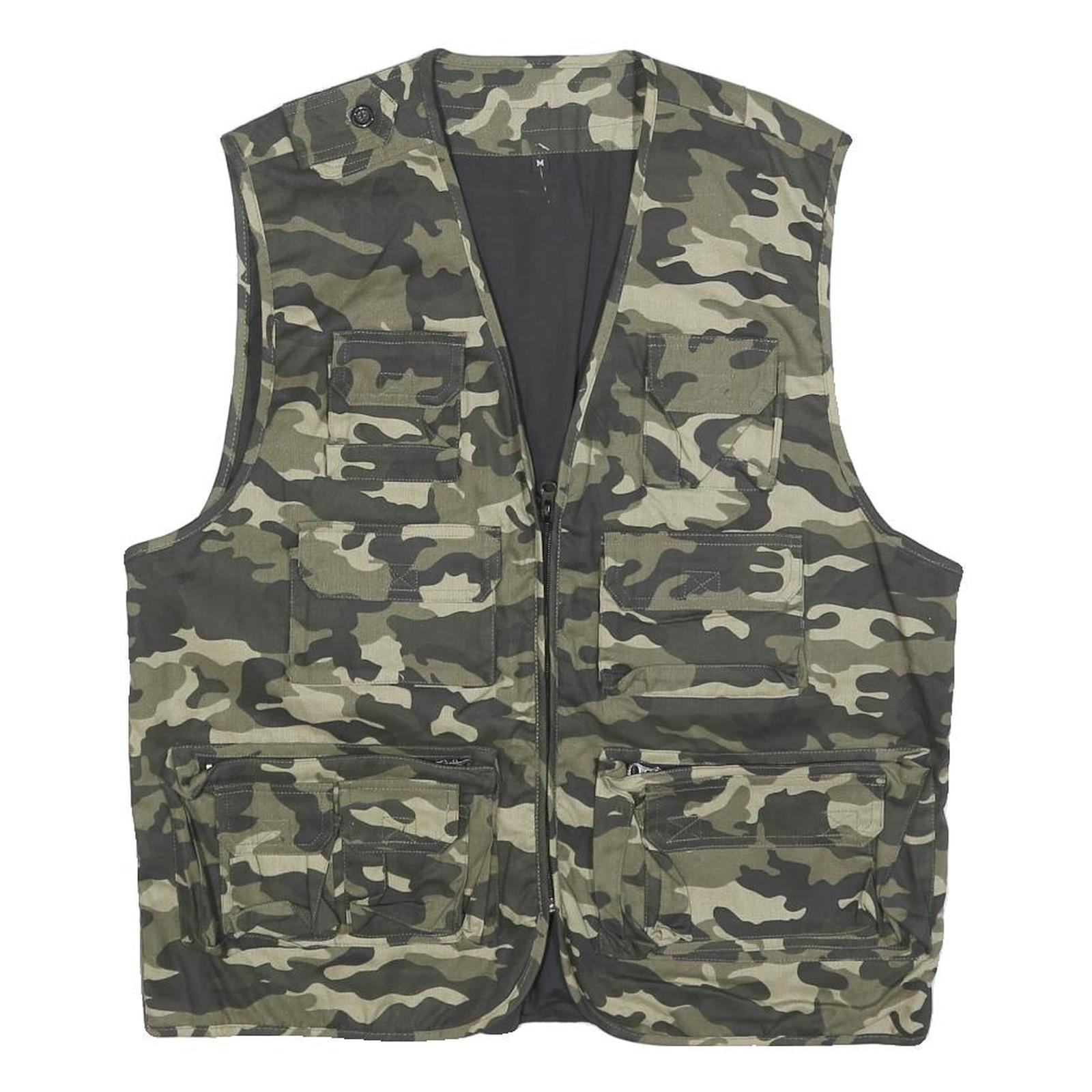 Mens Green Camouflage Cotton Blend Utility Jacket M Zip Front Casual Outdoor