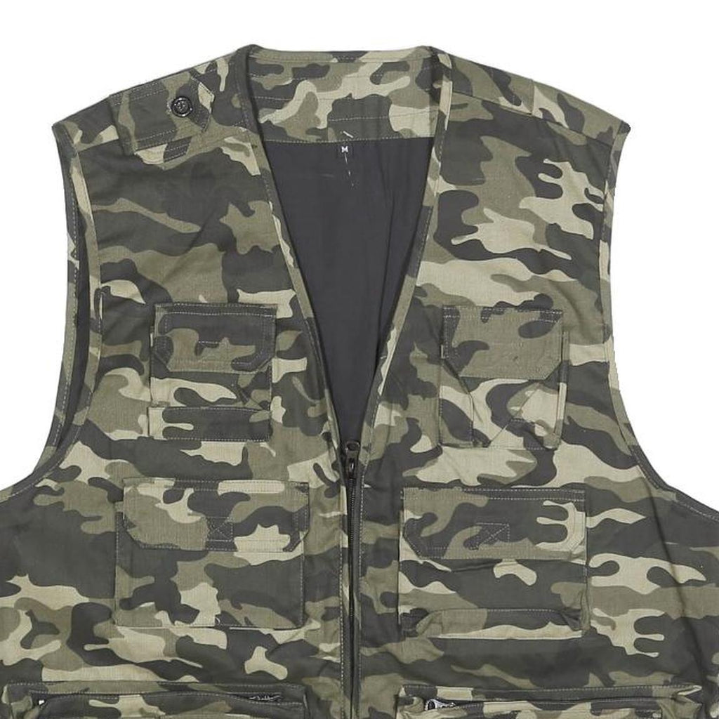 Mens Green Camouflage Cotton Blend Utility Jacket M Zip Front Casual Outdoor