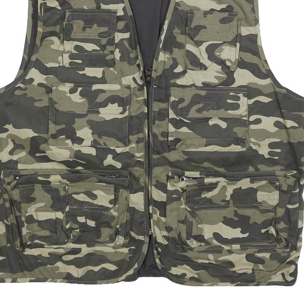 Mens Green Camouflage Cotton Blend Utility Jacket M Zip Front Casual Outdoor