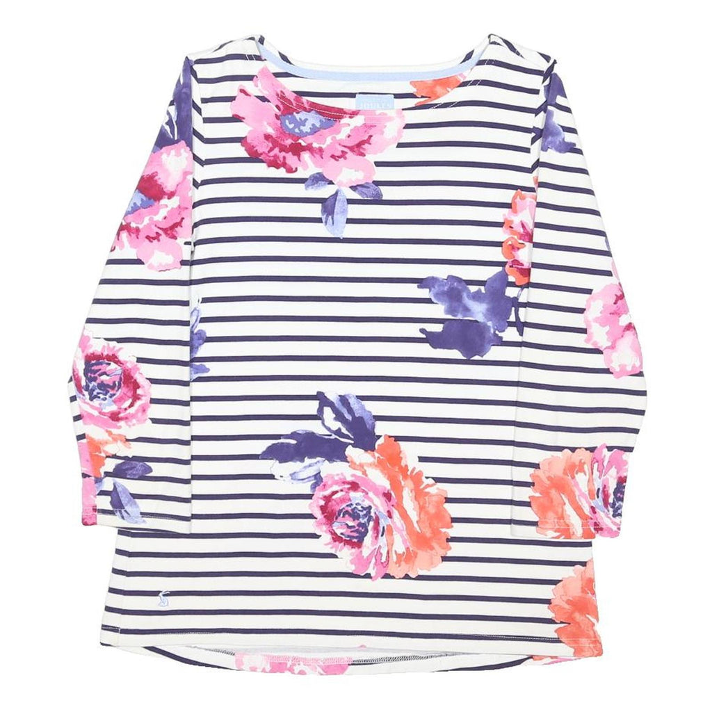 JOULES Womens White Navy & Pink Floral Stripe Long Sleeve Crew Neck Top UK 12