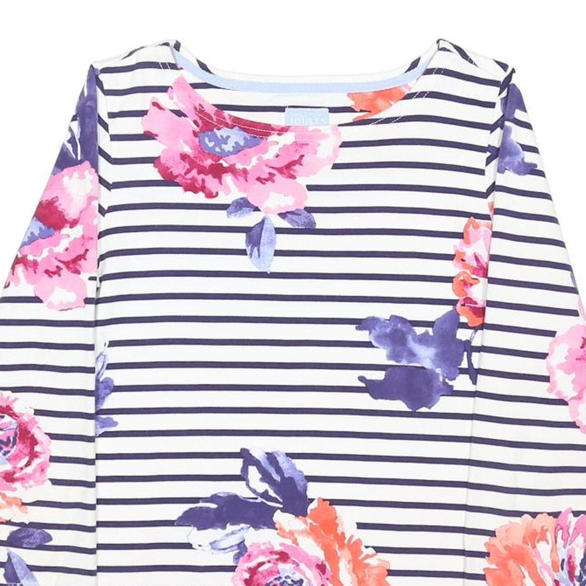 JOULES Womens White Navy & Pink Floral Stripe Long Sleeve Crew Neck Top UK 12
