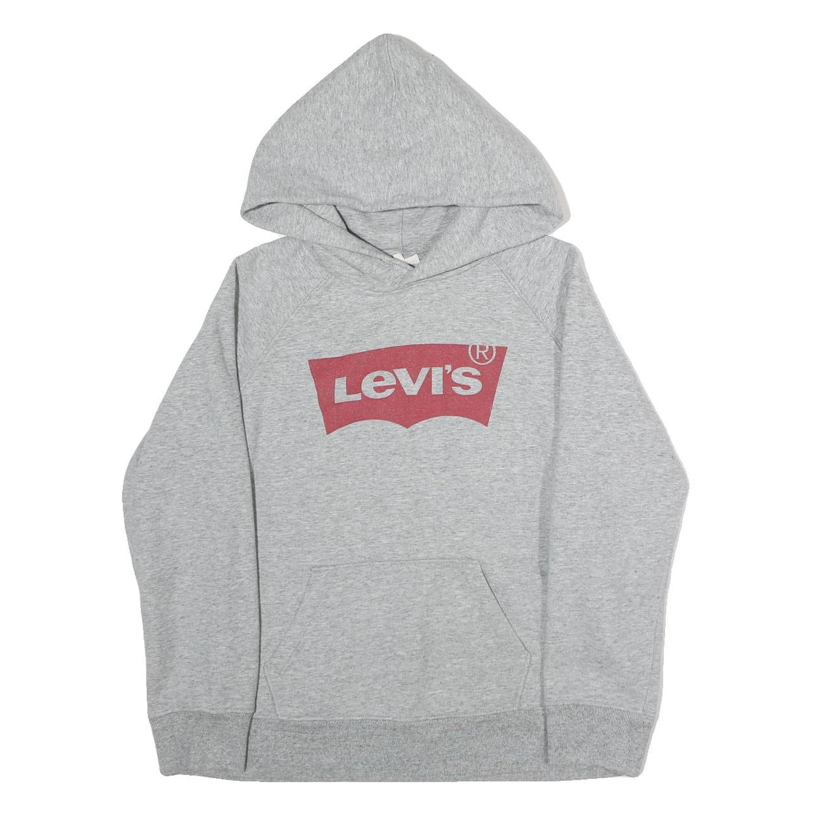 LEVI'S Mens Grey Hoodie S Cotton Blend Pullover Hooded Sweatshirt Logo