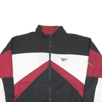REEBOK Mens Black & Burgundy Track Jacket XL Nylon Colourblock Zip Stand-Up